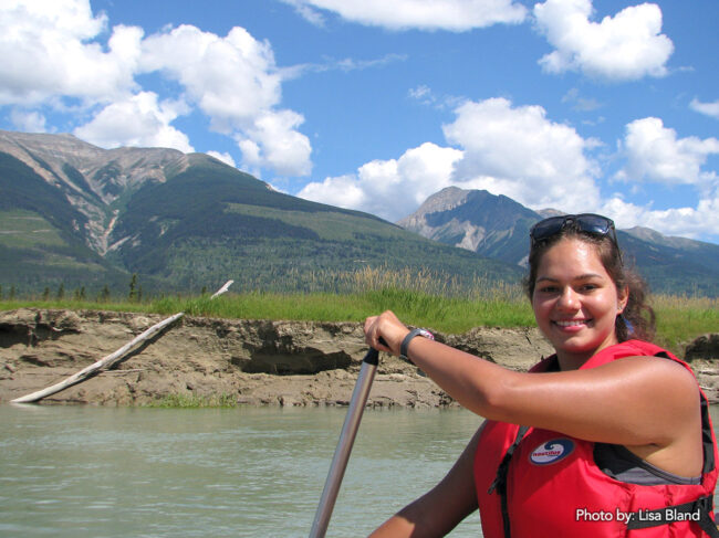 Myka Kollman paddling in the Robson Valley in the upper Fraser River watershed.