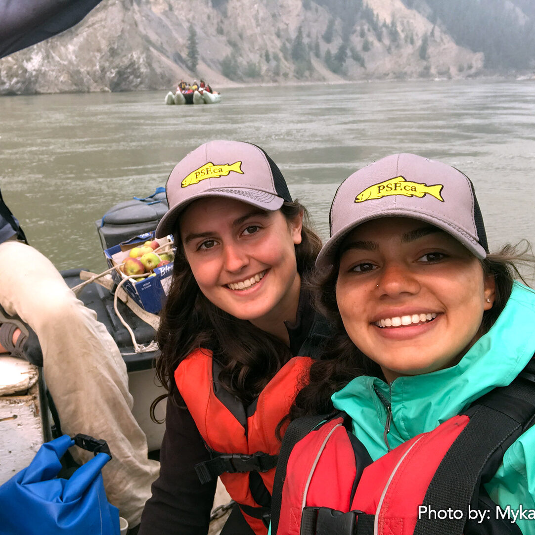 Ella Parker (L) and Myka Kollman (R) rafting in the Fraser Canyon.