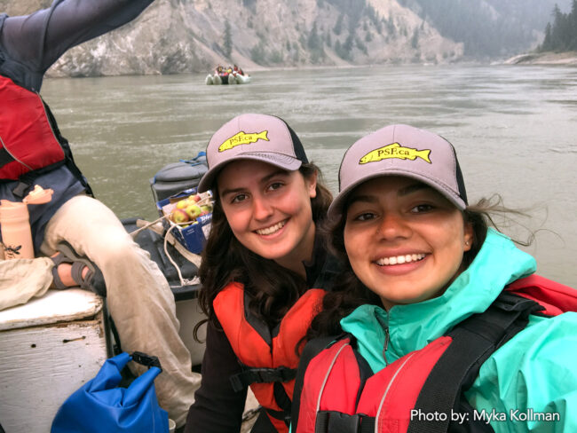 Ella Parker (L) and Myka Kollman (R) rafting in the Fraser Canyon.
