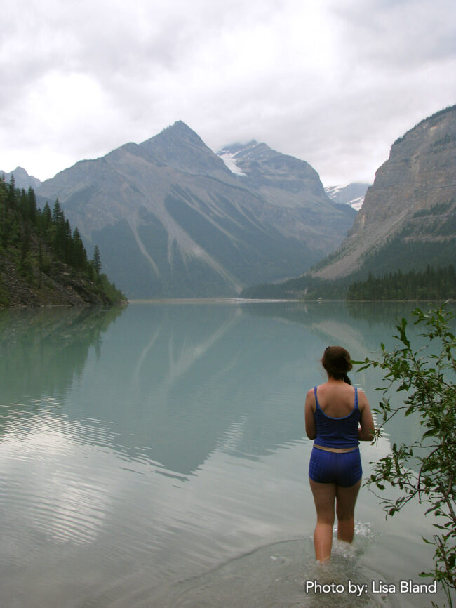 Ella in Kinney Lake in the Fraser headwaters.