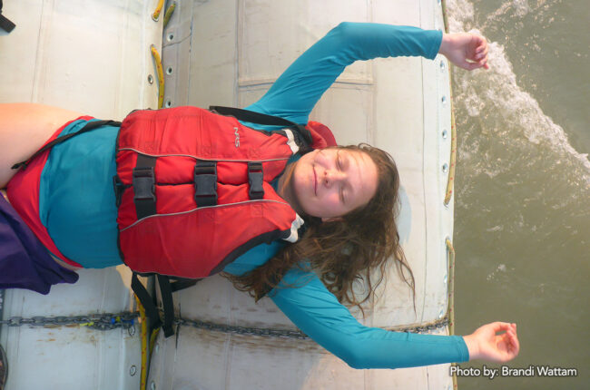 Sasha relaxing on the raft in the Fraser River Canyon.