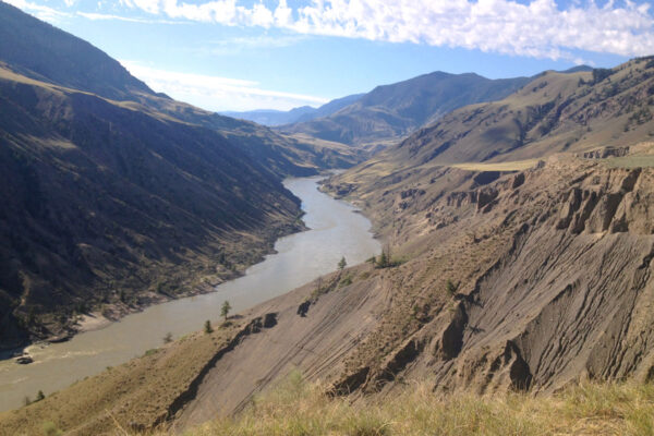 The Fraser River winding through the grasslands of the Cariboo-Chilcotin region.